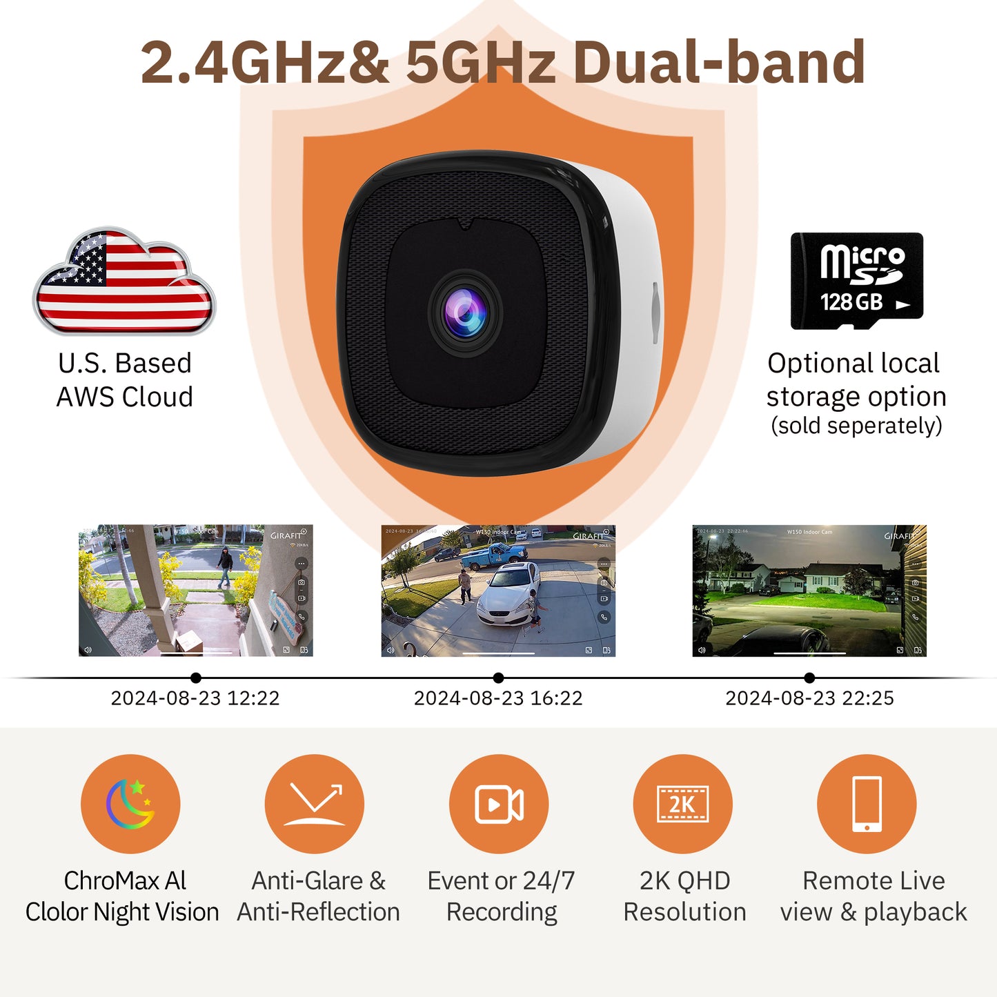 3MP 2K Window Camera,2.4GHz & 5GHz WiFi Indoor Cameras for Home Security with ChromaxAl Color Night Vision,Person & Motion Detection,24/7 Recording,Easy & Quick Install
