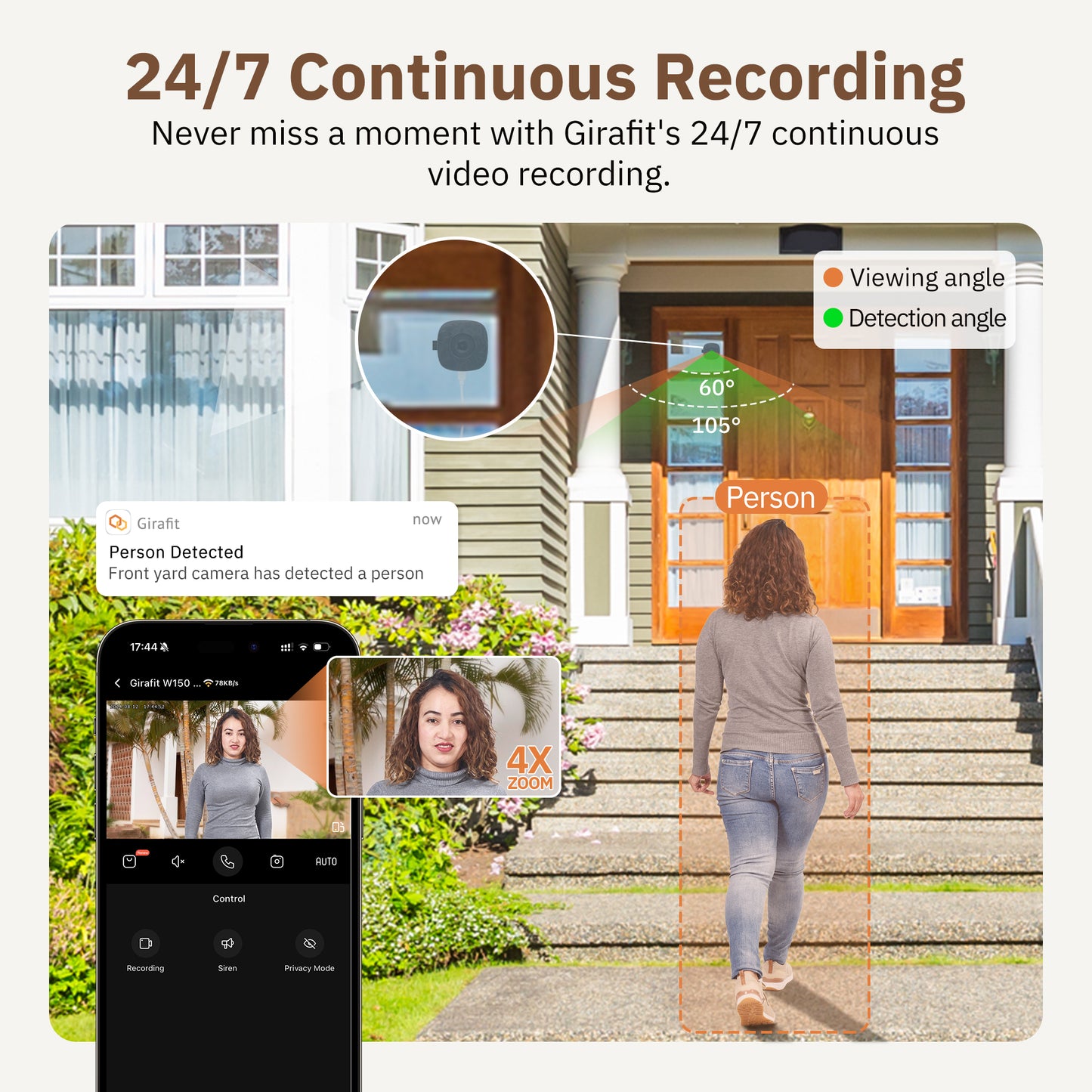 3MP 2K Window Camera,2.4GHz & 5GHz WiFi Indoor Cameras for Home Security with ChromaxAl Color Night Vision,Person & Motion Detection,24/7 Recording,Easy & Quick Install