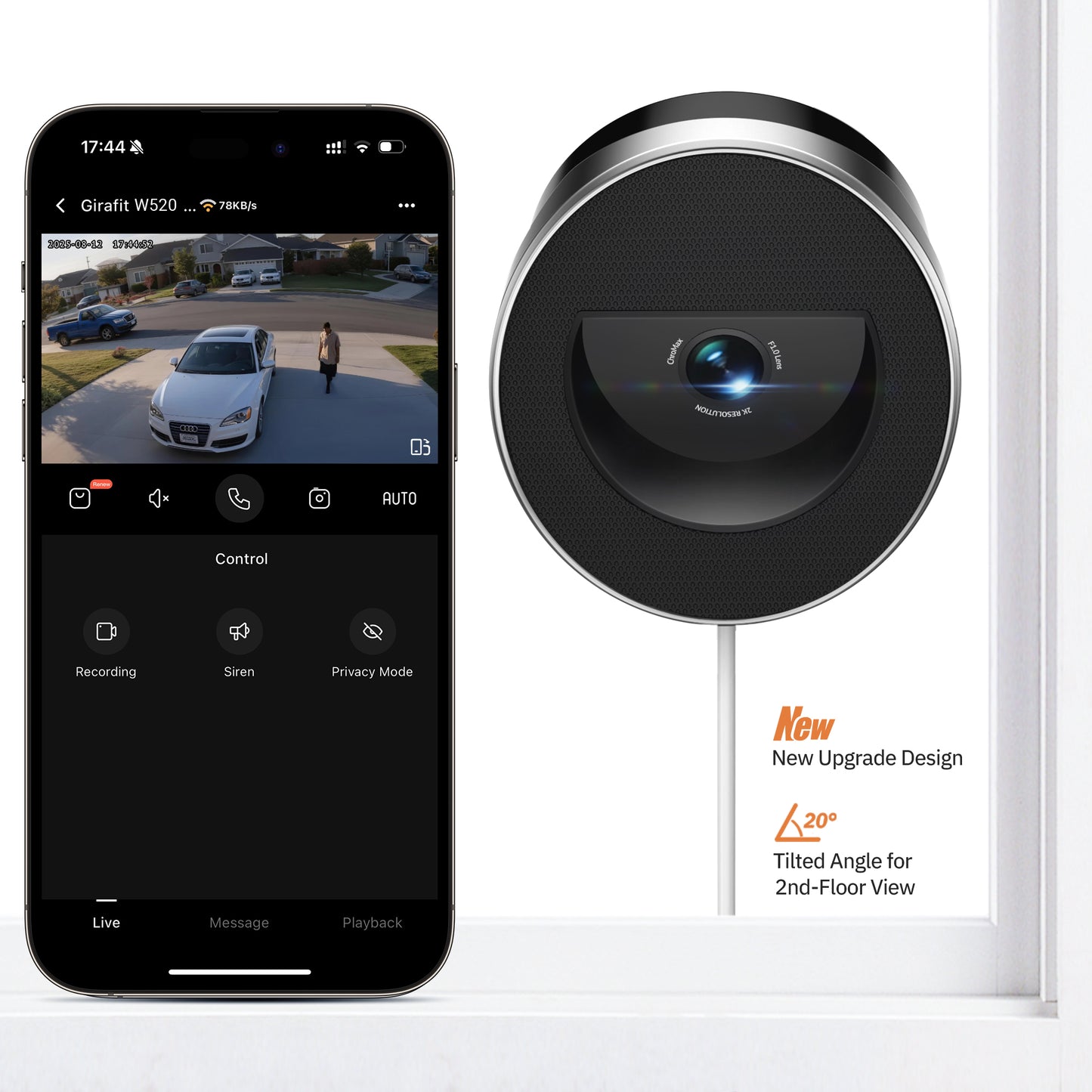 Girafit 2K Second Floor Window Camera ChroMax Al Color Night Vision, 2.4GHz & 5GHz Wi-Fi Indoor Security Cameras, Person & Motion Detection, 24/7 Recording, Easy & Quick Install, MicroSD Card Local Monitoring