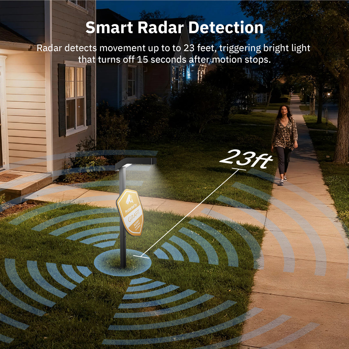 Girafit Solar Security Sign with Outdoor Waterproof Spot Lights, Daylight Radar Motion Sensor, Auto On/Off, IP65 Rated for Yard Garden Landscape Security Systems