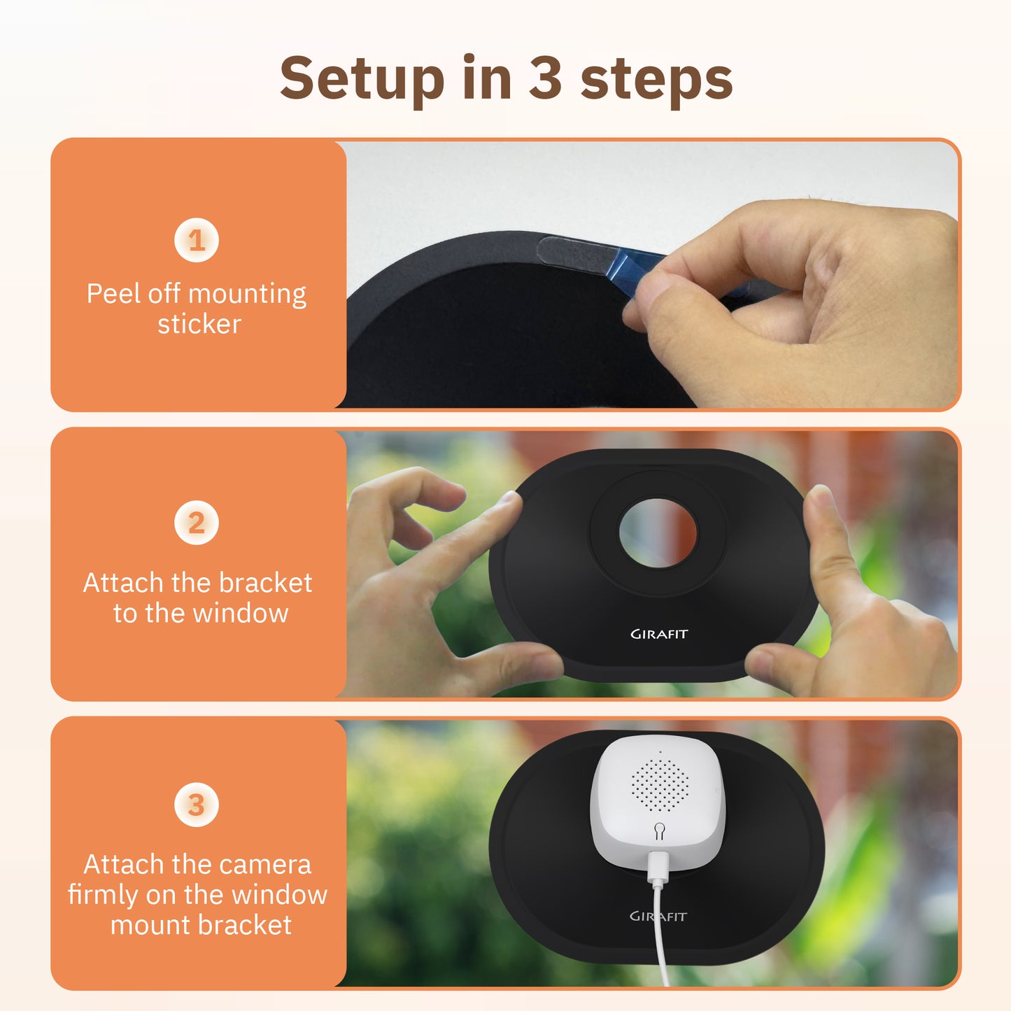 Window Mount for Girafit Window Camera W150,W550s, Adjustable Angle Tilt, No Screws, No Reflections, Self-Adhesive, Damage-Free Installation for Outdoor Monitoring, Windows/Door Bracket Holder