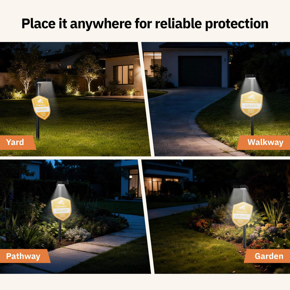 Girafit Solar Security Sign with Outdoor Waterproof Spot Lights, Daylight Radar Motion Sensor, Auto On/Off, IP65 Rated for Yard Garden Landscape Security Systems