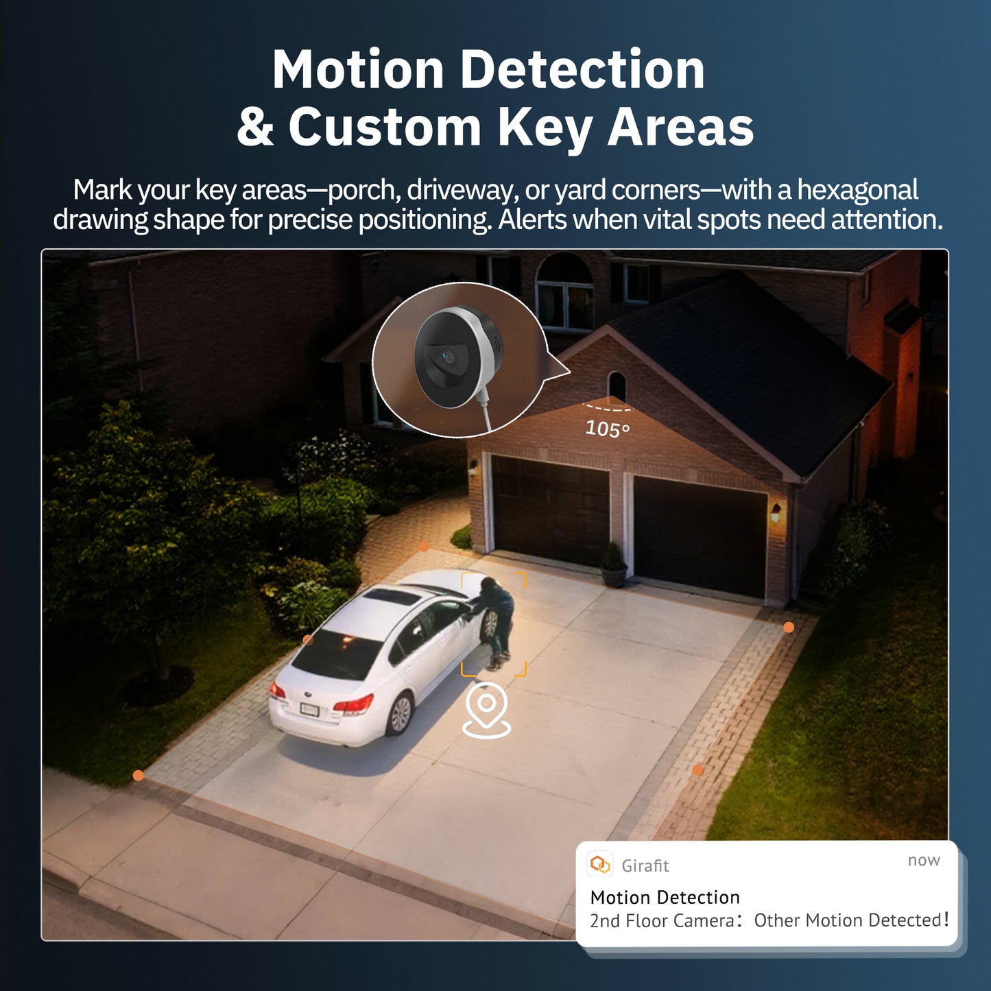 Girafit 2K Second Floor Window Camera ChroMax Al Color Night Vision, 2.4GHz & 5GHz Wi-Fi Indoor Security Cameras, Person & Motion Detection, 24/7 Recording, Easy & Quick Install, MicroSD Card Local Monitoring