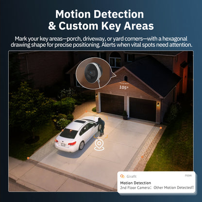 Girafit 2K Second Floor Window Camera ChroMax Al Color Night Vision, 2.4GHz & 5GHz Wi-Fi Indoor Security Cameras, Person & Motion Detection, 24/7 Recording, Easy & Quick Install, MicroSD Card Local Monitoring