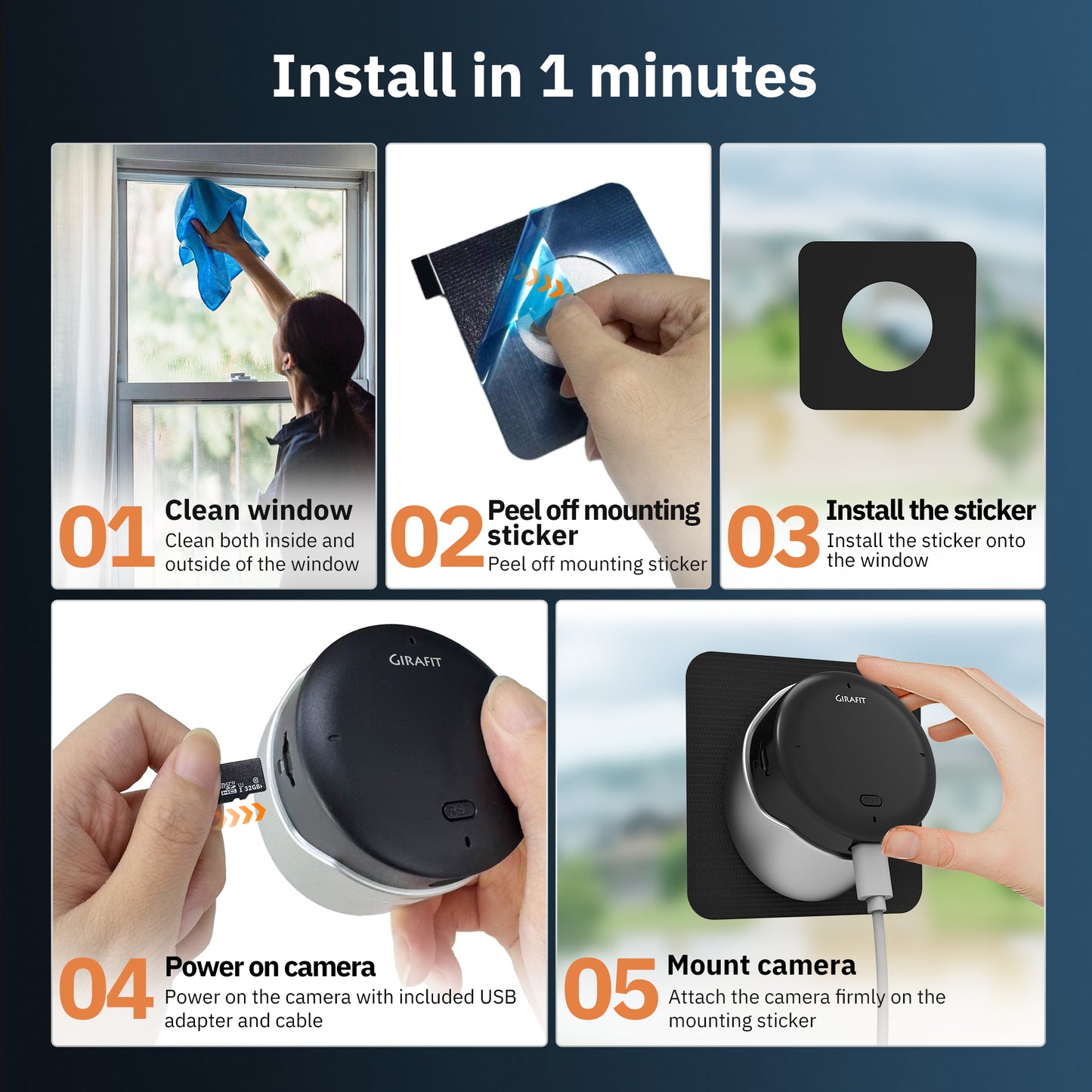 Girafit 2K Second Floor Window Camera ChroMax Al Color Night Vision, 2.4GHz & 5GHz Wi-Fi Indoor Security Cameras, Person & Motion Detection, 24/7 Recording, Easy & Quick Install, MicroSD Card Local Monitoring